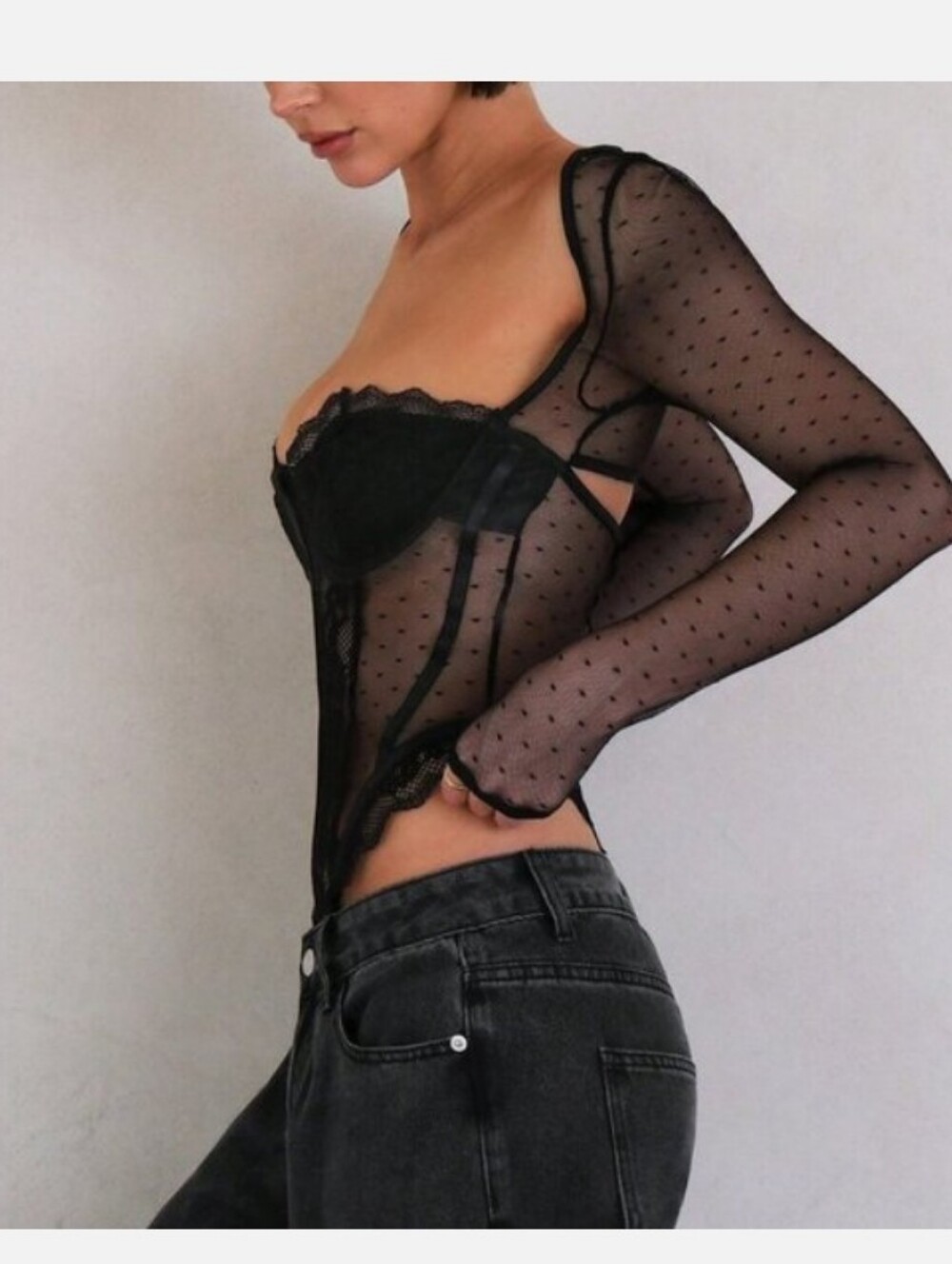Black Casual Women's Spaghetti Strap Lace Patchwork Corset Bodysuit